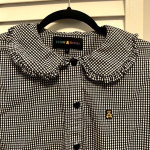 Teddy Fresh Gingham Big Collared Button Up Blouse Long Sleeve
